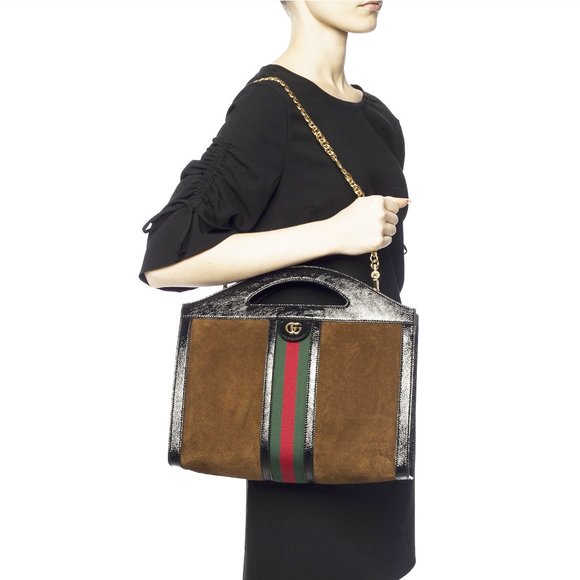 Gucci Ophidia Cut Out Suede & Leather Top Handle/ Shoulder - Picture 2 of 10